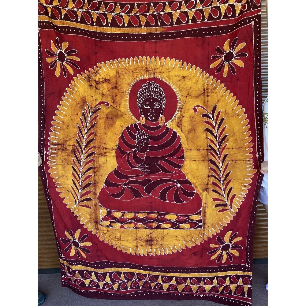 Sacred Threads Cotton Tapestry Wall Hanging 57x87 Buddha Batik Boho Accent Art